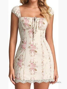 Vintage Lace Up Floral Corset Mini Dress Cute Graduation Short Summer